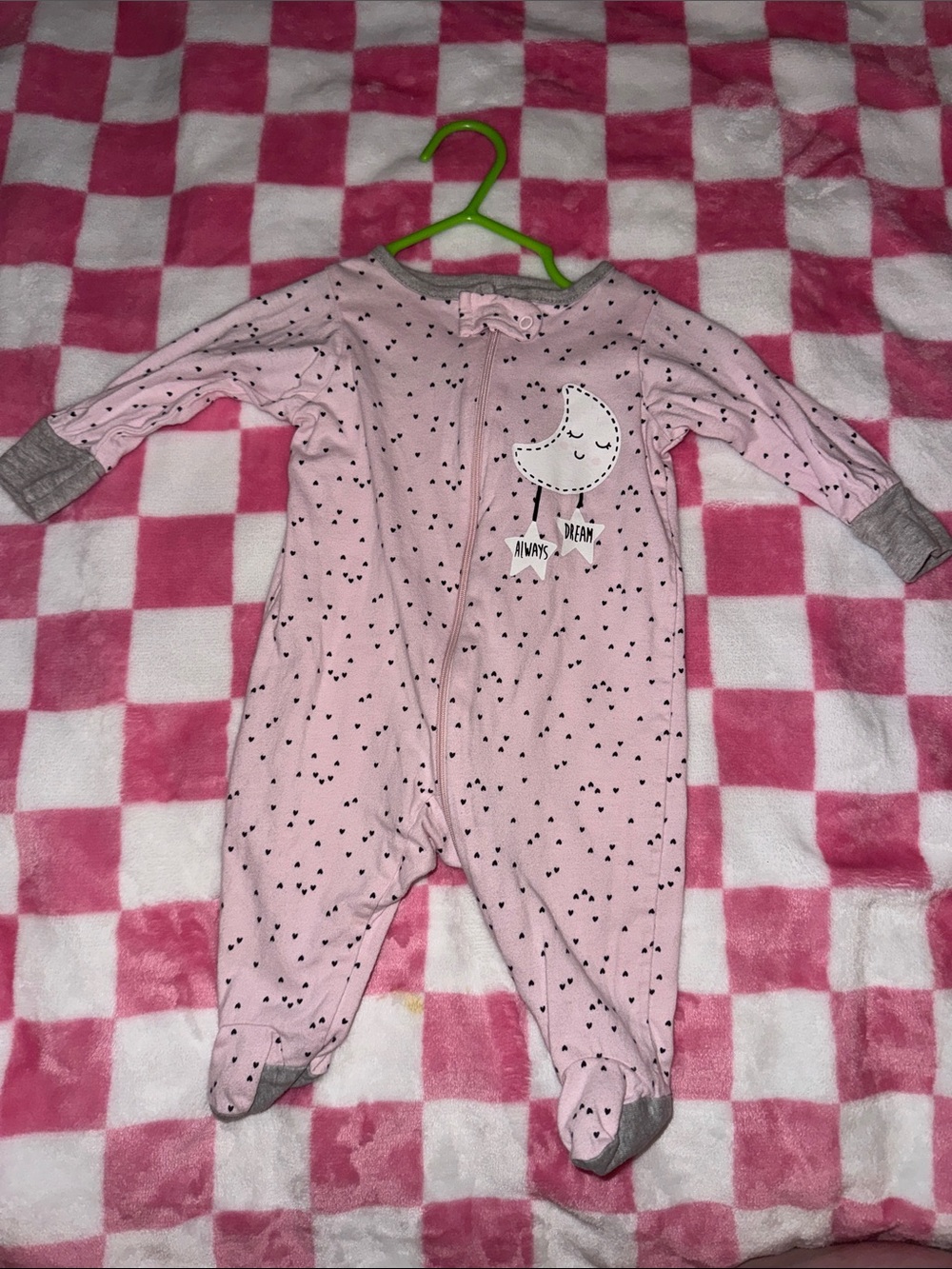 Pink Moon Print Footed Baby One-Piece Pajamas